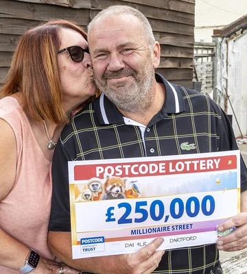 THIS'LL COME IN ANDY: Millionaire Street winners Andy and Helen celebrating