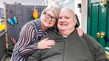 HUG OF LOVE: Steven and wife Lynn have plans to spend their win