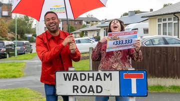 RAIN CHEQUE: Angela celebrates in a shower