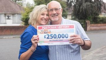 THE FUTURE LOOKS BRIGHT: Brian and Chris celebrate a £250,000 win