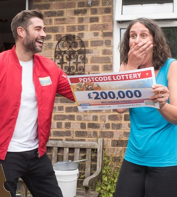 JO DOUGH: Mum's shock at size of win, with presenter Matt Johnson
