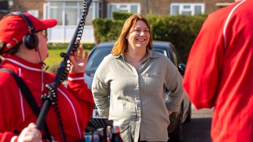 GRIN TO WIN: Natalie left for work before hubby Paul called her to come home
