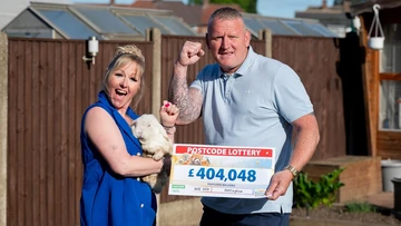 Winners Anne-Marie and Mark with lucky rabbit Ronnie