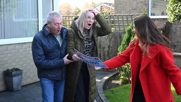 LOTT TO TAKE IN: Lesley and Robin stunned as Lottery's Judie McCourt reveals win