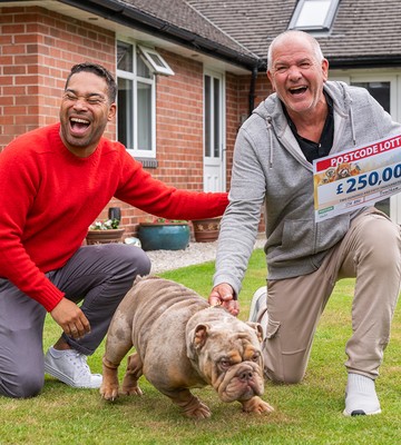 Tim, pet English Bulldog Donald and Danyl Johnson