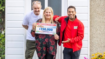 CAT'S GOT THE CREAM: Delighted Catriona with hubby Donald and Presenter Danyl Johnson
