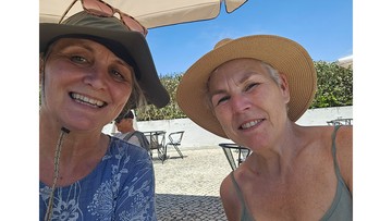 HATS OFF TO THEM: Pals Karen and Jane went to Portugal for a yoga retreat last May