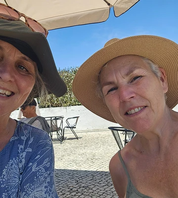 HATS OFF TO THEM: Pals Karen and Jane went to Portugal for a yoga retreat last May