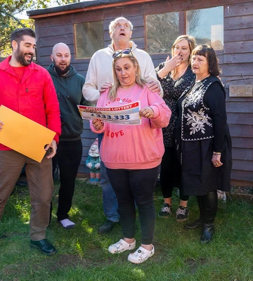 FAMILY FORTUNE: L-R, Karen, son Dan, hubby Mark, daughter Hannah & mum Rose