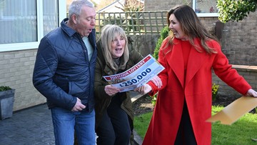 HAPPY TEARS: Lesley and hubby in shock