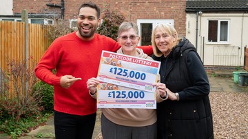 CHEQUE MATES: Pauline celebrates her win with pal Sharon and Danyl