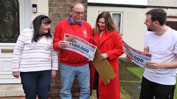 GLEE FOR TWO: Double-cheque reveal with mum Jan (left)