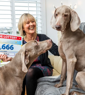LOYAL COMPANIONS: Aileen celebrates with her two Weimaraner rescues