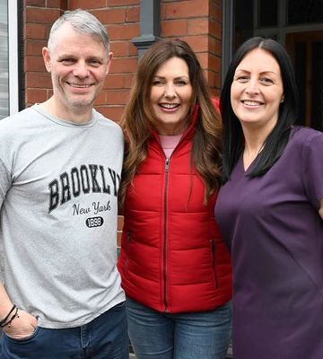 Happy Couple: Presenter Judie McCourt congratulates Ashley and Colin