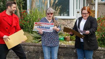 GOBSMACKED: Presenter Matt Johnson revealed their winning cheques