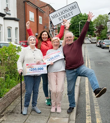 ON RIGHT ROAD: Neighbours celebrate their win with Judie