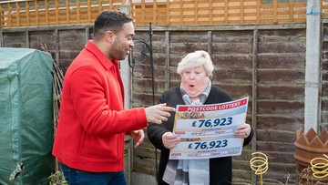 DOUBLE BUBBLE: Karen was emotional after getting two cheques from Danyl